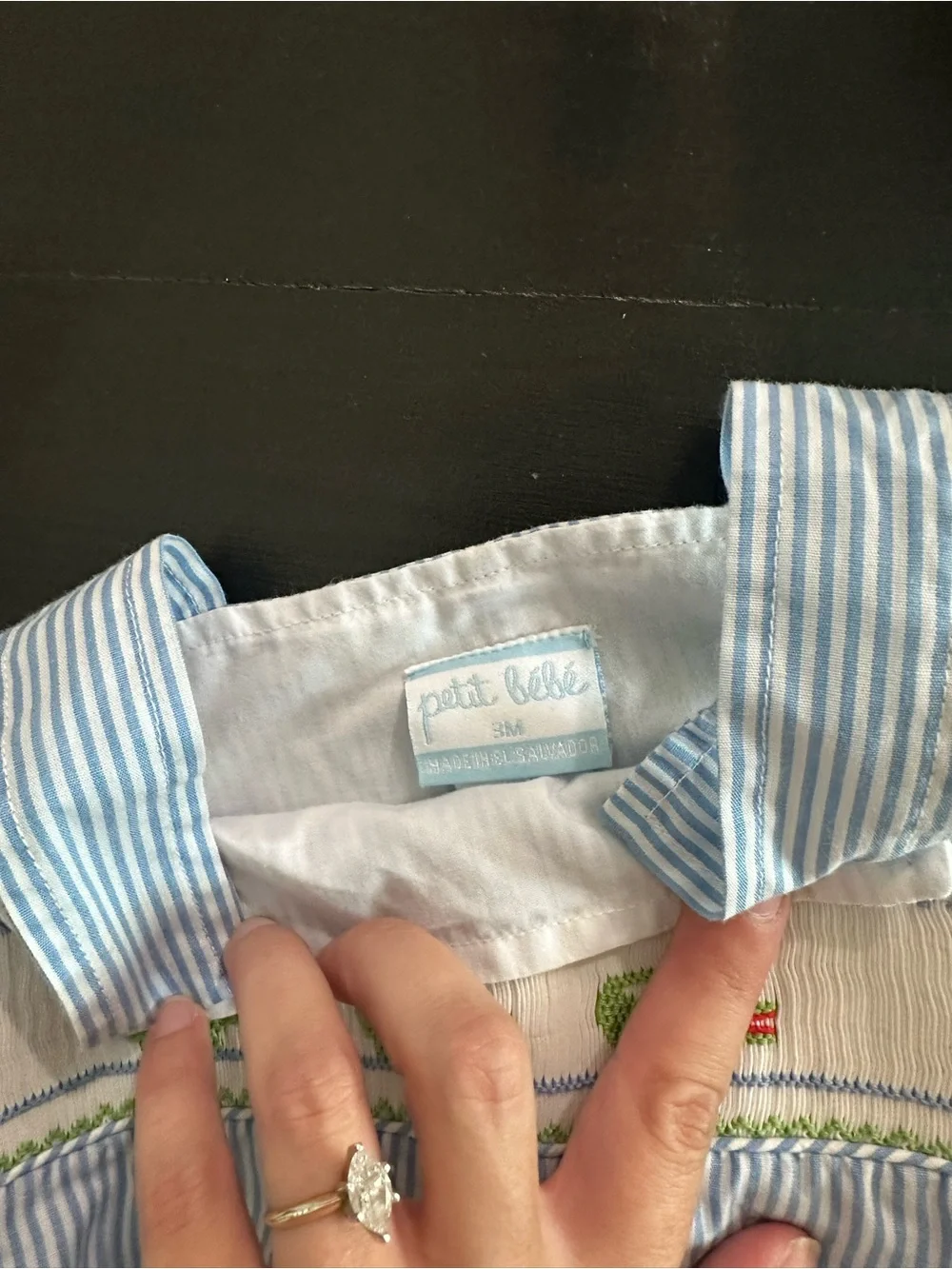 Blue & White Striped Baby Diaper Cover with Green Alligator Smocking